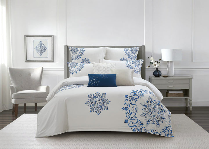 Oceana "Medallion" Duvet Cover Set in White