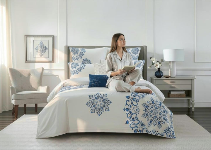 Oceana "Medallion" Duvet Cover Set in White