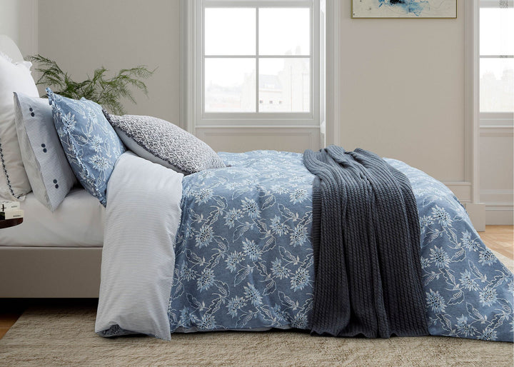 Bedeck of Belfast "Miya" Duvet Cover and Oxford Pillowcase in Chambray Blue