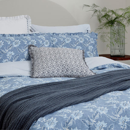 Bedeck of Belfast "Miya" Duvet Cover and Oxford Pillowcase in Chambray Blue