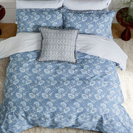 Bedeck of Belfast "Miya" Duvet Cover and Oxford Pillowcase in Chambray Blue