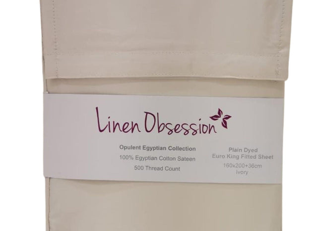 Linen Obsession "Opulent Egyptian" 500 Thread Count Cotton Sateen Plain Dyes in Ivory (cream)