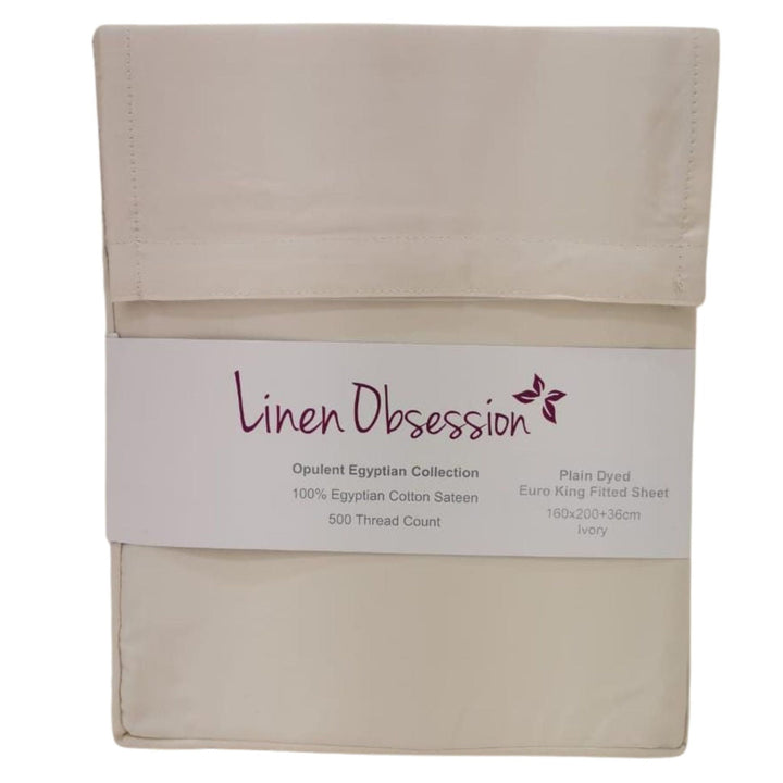 Linen Obsession 500 Thread Count "Opulent Egyptian" Cotton Sateen Fitted Sheet in Ivory