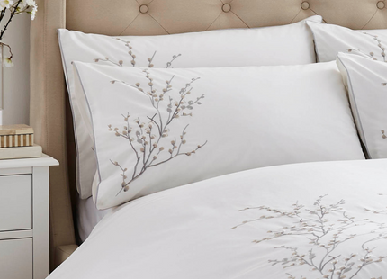 Laura Ashley "Pussy Willow" Embroidery Duvet Cover Set in Dove Grey