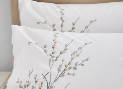 Laura Ashley "Pussy Willow" Embroidery Duvet Cover Set in Dove Grey