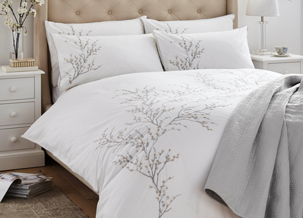 Laura Ashley "Pussy Willow" Embroidery Duvet Cover Set in Dove Grey