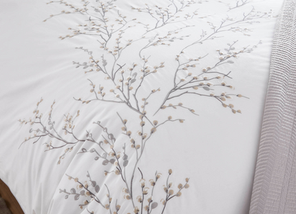 Laura Ashley "Pussy Willow" Embroidery Duvet Cover Set in Dove Grey