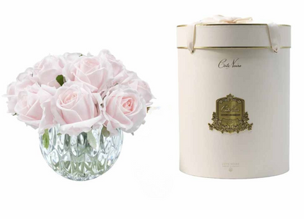 Linen Obsession "Rose Buds Bouquet" in Glass Vase – 13 Artificial Silk Flowers