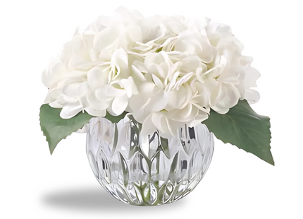 Linen Obsession "Round Hydrangeas Bouquet" in Glass Vase