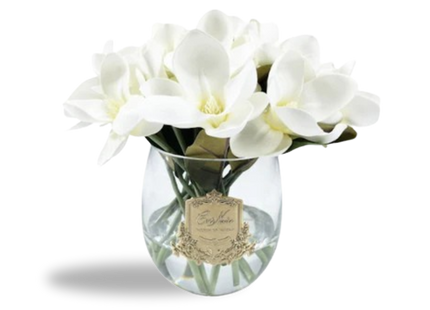 Linen Obsession "Round Magnolia Bouquet" in Glass Vase – Artificial Silk Flowers
