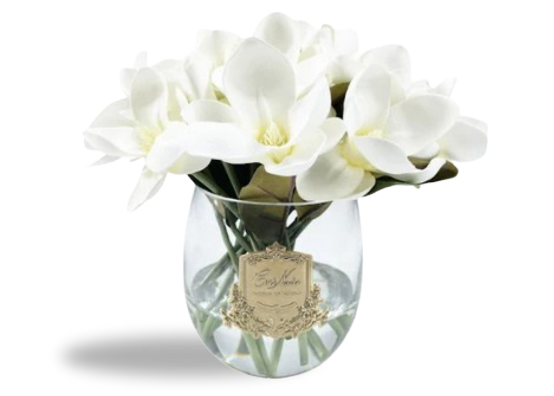 Linen Obsession "Round Magnolia Bouquet" in Glass Vase – Artificial Silk Flowers
