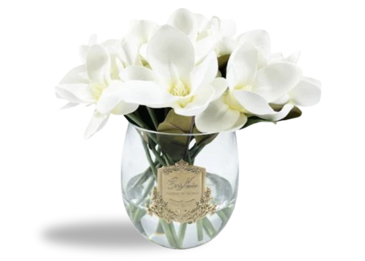 Linen Obsession "Round Magnolia Bouquet" in Glass Vase – Artificial Silk Flowers
