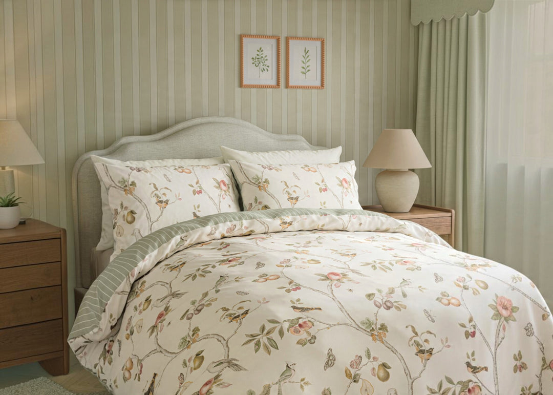 Sanderson "Fruit Aviary" Duvet Cover Set in Raspberry
