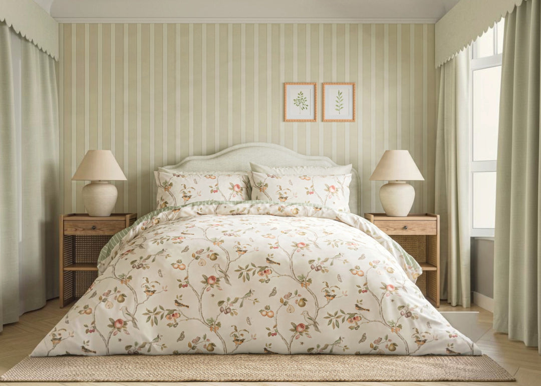 Sanderson "Fruit Aviary" Duvet Cover Set in Raspberry