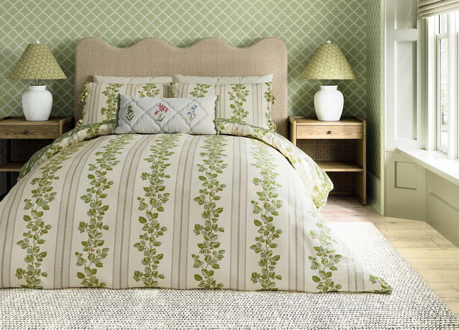 Sanderson "Cobnut Stripe" Duvet Cover Sets in Leaf Green