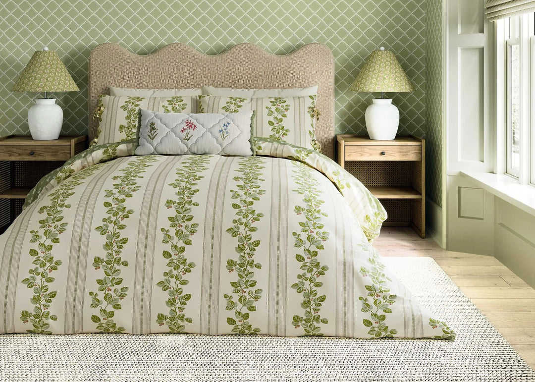 Sanderson "Cobnut Stripe" Duvet Cover Sets in Leaf Green