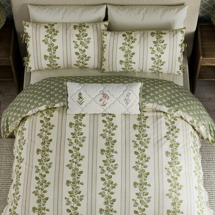 Sanderson "Cobnut Stripe" Duvet Cover Sets in Leaf Green