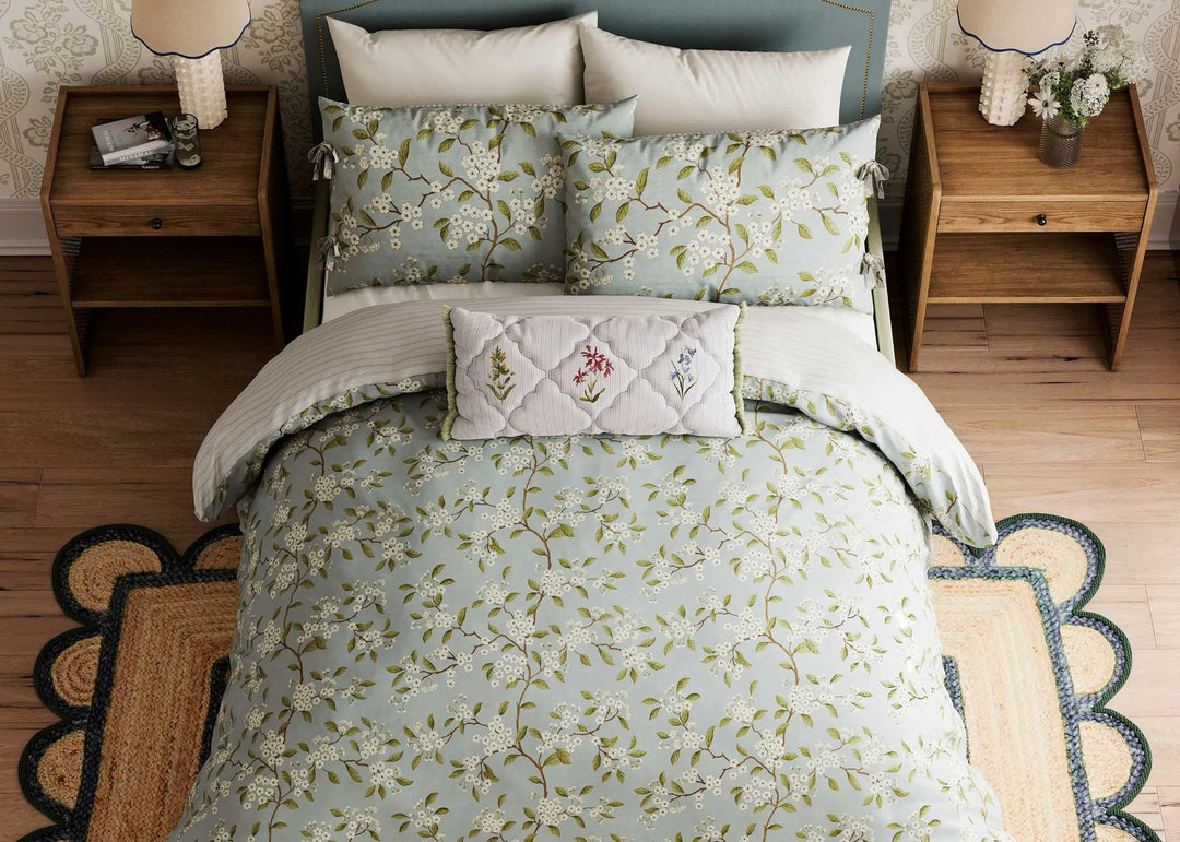 Sanderson "Damson Blossom" Duvet Cover Set in Porcelain