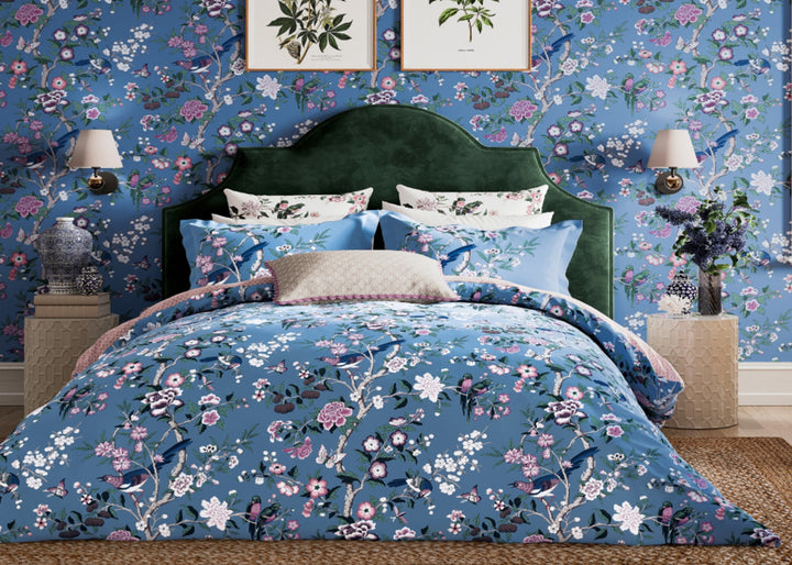 Sanderson "Chinoiserie" Duvet Cover Set in Blueberry