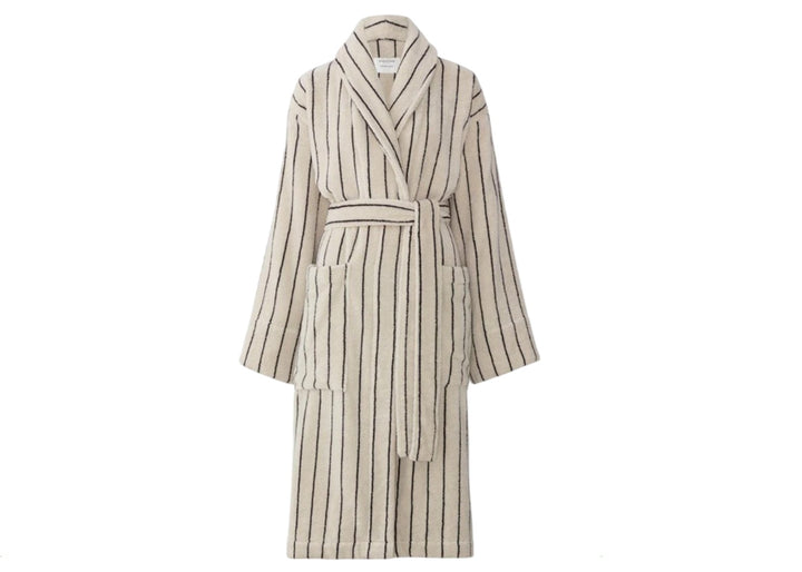 Sheridan "Aven Stripe" Bathrobe in Limestone