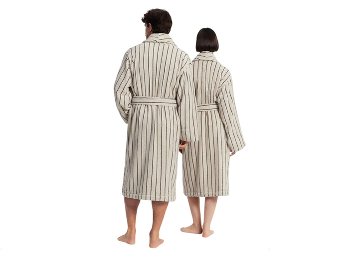 Sheridan "Aven Stripe" Bathrobe in Limestone