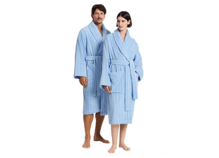 Sheridan "Aven Stripe" Bath Robe in Skylight