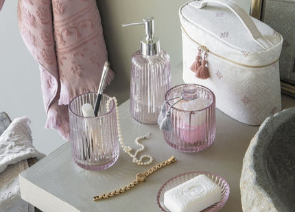 Mathilde "Ribbed Pink Glass" Bathroom Accessories