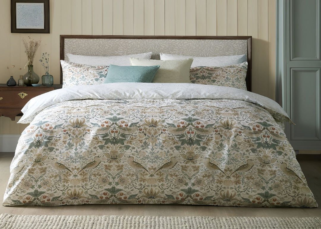 William Morris At Home "Strawberry Thief Hessian" Duvet Cover Set