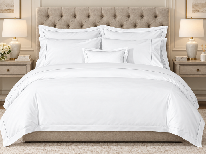 Linen Obsession 900 Thread Count "Luxe Touch" Flat Sheet in White with Silver Hemstitch