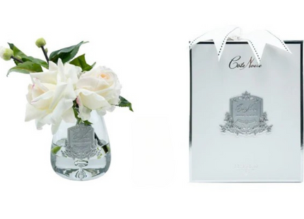 Linen Obsession "Tea Rose Bouquet" in Glass Vase – Artificial Silk Flowers