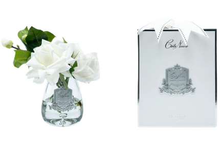 Linen Obsession "Tea Rose Bouquet" in Glass Vase – Artificial Silk Flowers