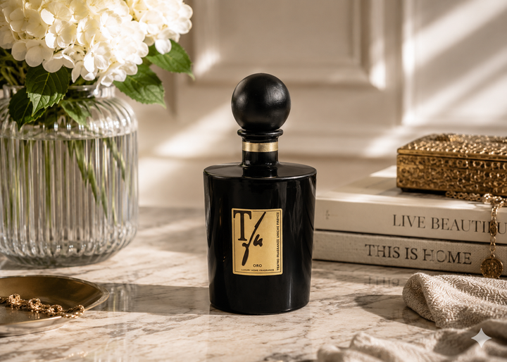 Teatro "Oro" Diffuser with Gift Box in Shiny Black Vase &amp; Bamboo Sticks (1500 ml)