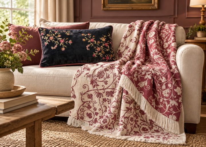 Historic Royal Palaces "Tudor Trail" Decorative Throw in Rose Pink
