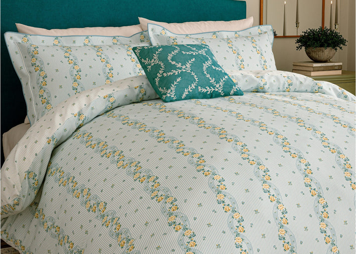V&amp;A "Spitalfields Rose" Duvet Cover Set in Soft Teal