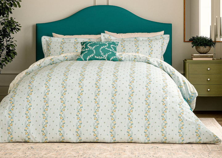 V&amp;A "Spitalfields Rose" Duvet Cover Set in Soft Teal