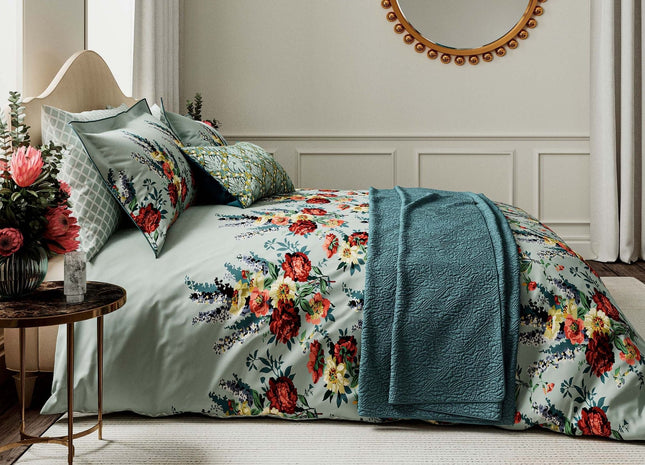 V&A "Botanical Harmony" Duvet Cover Set in Soft Teal