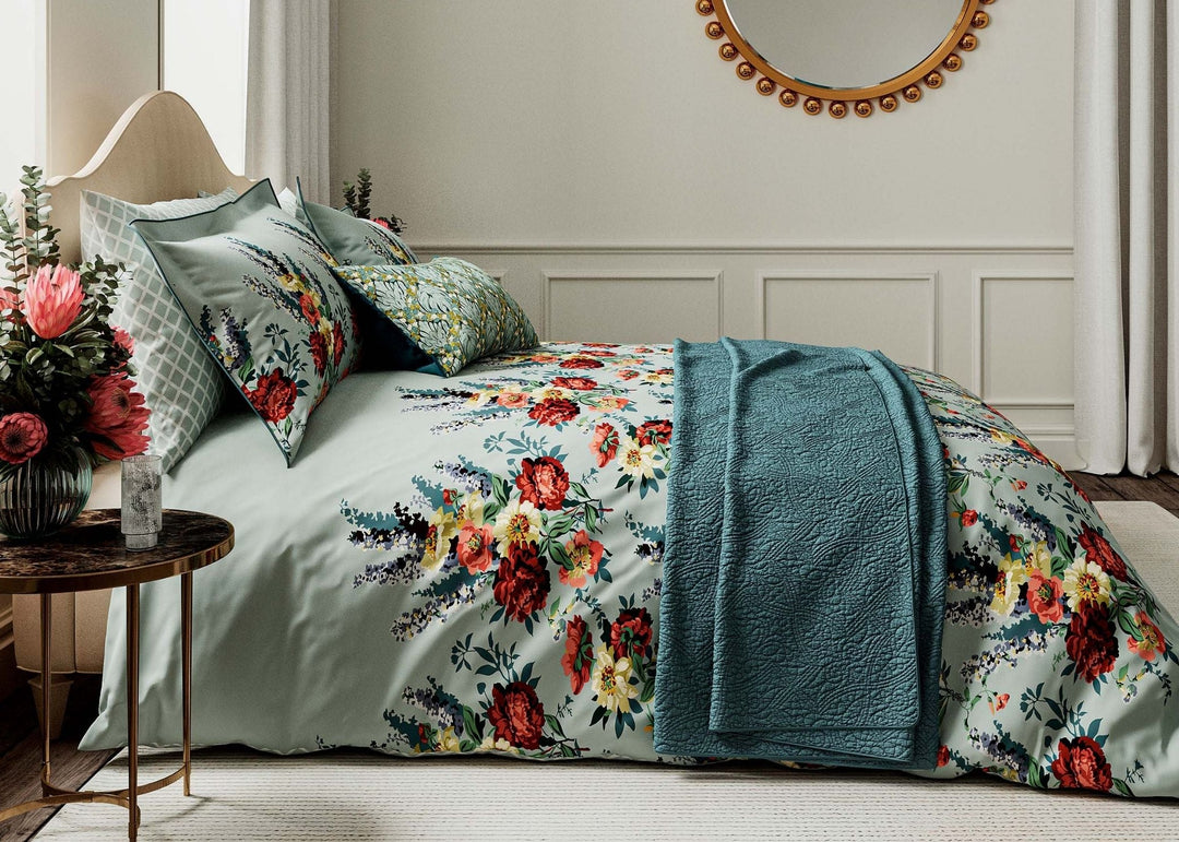 V&amp;A "Botanical Harmony" Duvet Cover Set in Soft Teal