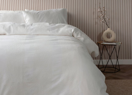 Belledorm "Waffle Stripe" Duvet Cover Set in Off White