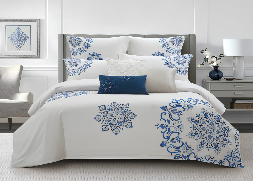 Oceana "Medallion" Duvet Cover Set in White
