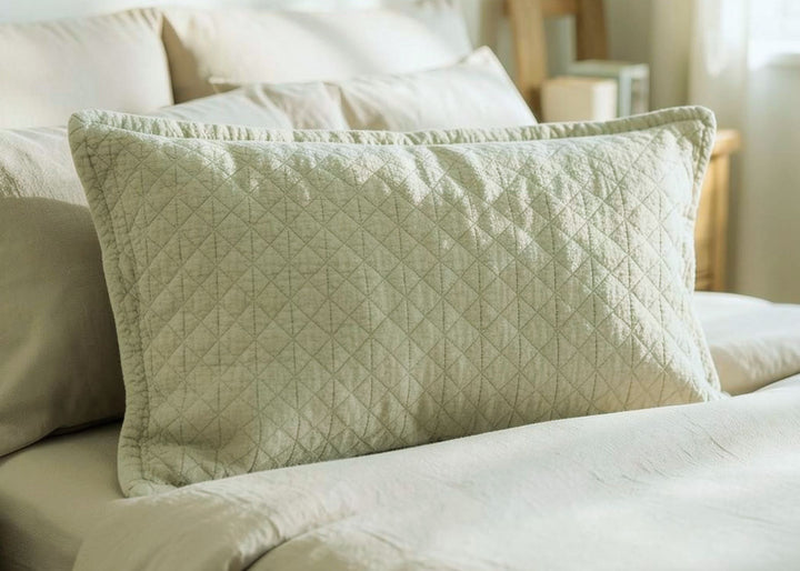 Bedeck of Belfast "Stonewashed Cotton" Quilted Pillowcase in Sage