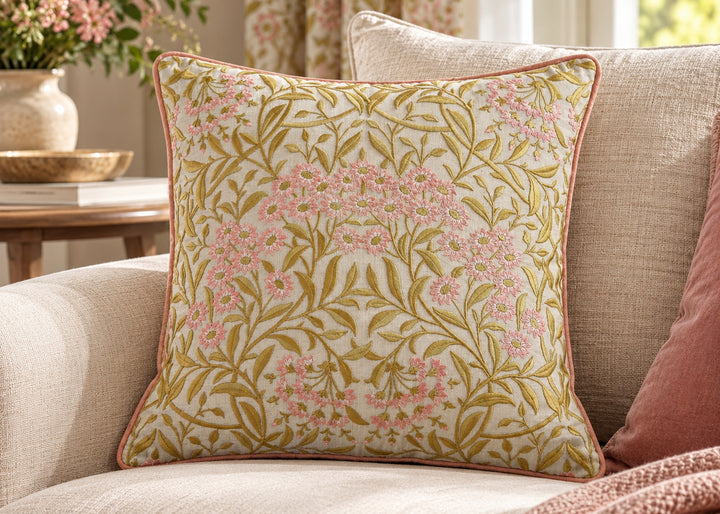 William Morris At Home "Michaelmas Daisy" Decorative Cushion in Pink/Gold
