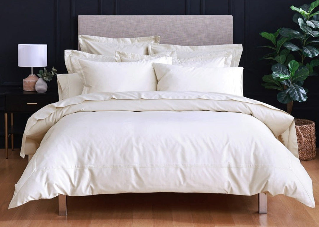 Linen Obsession 500 Thread Count "LO Opulent Embroidery" Egyptian Cotton Sateen Pillowcase in Ivory