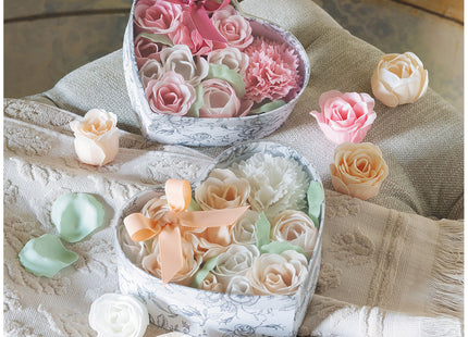 Mathilde "Rose Fragrance" Heart Box Bouquet Soap Flower Garden in Nude and White
