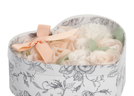Mathilde "Rose Fragrance" Heart Box Bouquet Soap Flower Garden in Nude and White