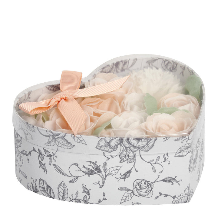 Mathilde "Rose Fragrance" Heart Box Bouquet Soap Flower Garden in Nude and White