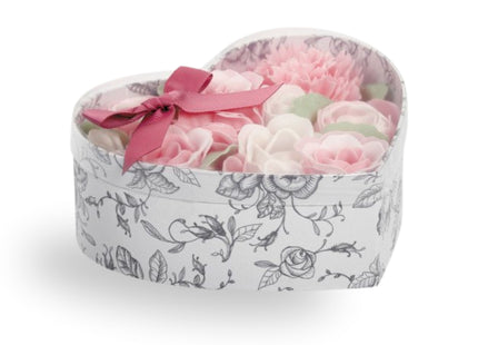 Mathilde "Rose Fragrance" Heart Box Bouquet of Soap Flower in Pink and White