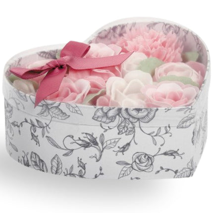 Mathilde "Rose Fragrance" Heart Box Bouquet Soap Flower Garden in Pink and White