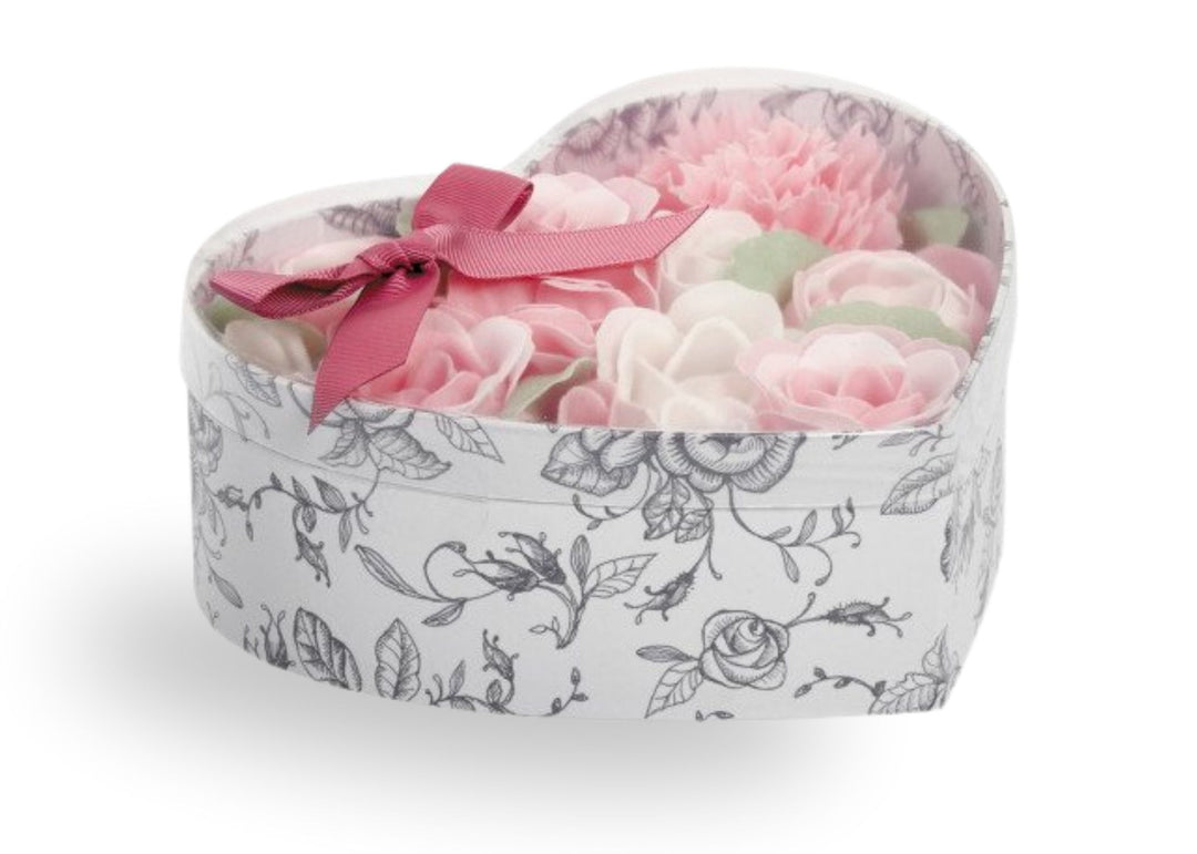 Mathilde "Rose Fragrance" Heart Box Bouquet of Soap Flower in Pink and White