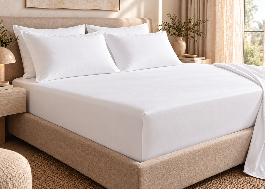 Linen Obsession 300 Thread Count "Luxury Everyday" Cotton Sateen Fitted Sheet in White