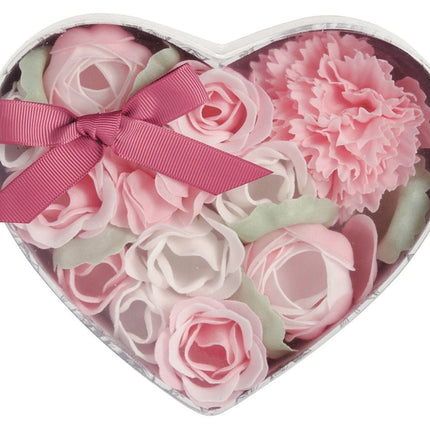 Mathilde "Rose Fragrance" Heart Box Bouquet Soap Flower Garden in Pink and White
